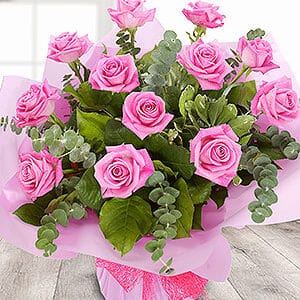 Image of Doze Pink Roses - Valentines Day at Oasis Flowers, Bromsgrove Florist